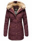 Marikoo warme Damen Steppmantel Winterjacke mit Kapuze Weinrot Größe L - Gr. 40