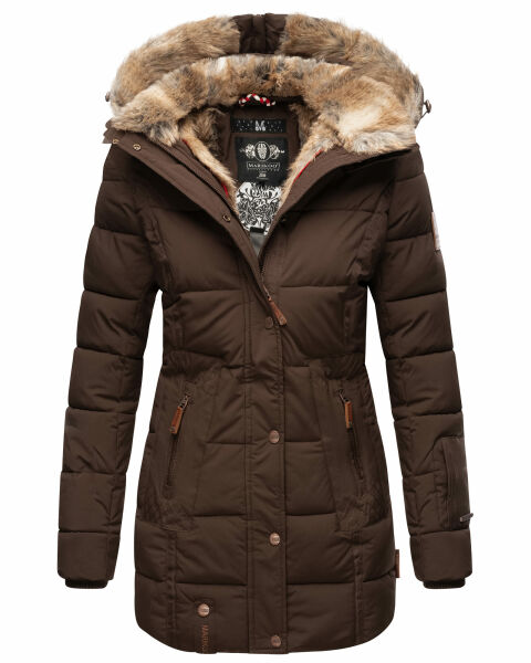 Marikoo warme Damen Steppmantel Winterjacke mit Kapuze Dunkelbraun Größe XS - Gr. 34