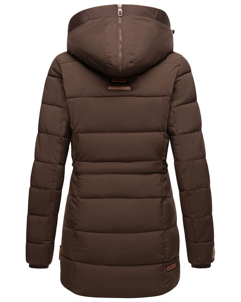 Marikoo warme Damen Steppmantel Winterjacke mit Kapuze Dunkelbraun