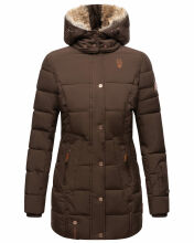 Marikoo warme Damen Steppmantel Winterjacke mit Kapuze Dunkelbraun Größe XS - Gr. 34