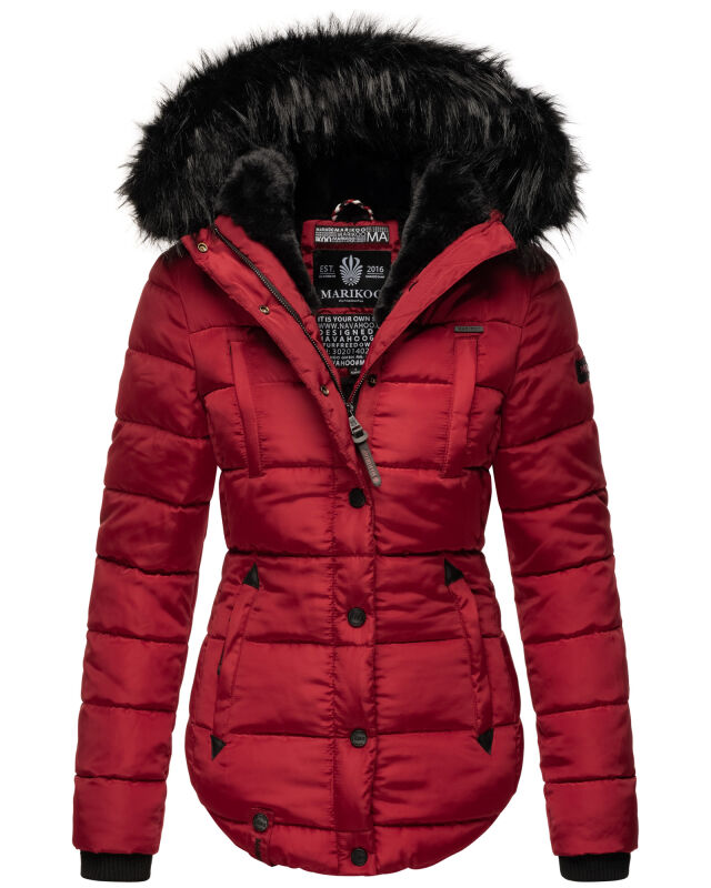 Marikoo Lotus warme Damen Winterjacke gesteppt mit Kunstfell Blood Red Gr&ouml;&szlig;e XL - Gr. 42