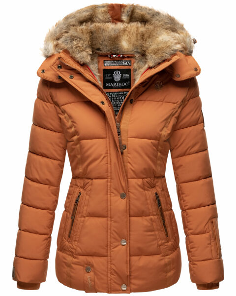 Marikoo Nekoo warm gefütterte Damen Winterjacke mit Kunstfell Cinnamon Größe S - Gr. 36