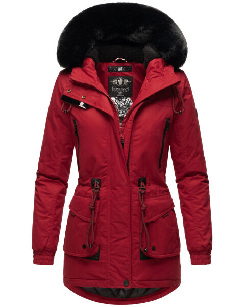 Navahoo Olessaa Damen halblange Winterjacke mit Kapuze Blood Red Größe S - Gr. 36