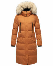 Marikoo Schneesternchen Damen lange Winter Steppjacke mit Kapuze Cinnamon Größe S - Gr. 36