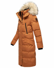 Marikoo Schneesternchen Damen lange Winter Steppjacke mit Kapuze Cinnamon Größe S - Gr. 36