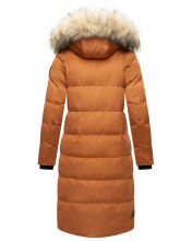 Marikoo Schneesternchen Damen lange Winter Steppjacke mit Kapuze Cinnamon Größe S - Gr. 36