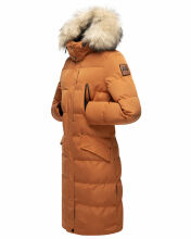 Marikoo Schneesternchen Damen lange Winter Steppjacke mit Kapuze Cinnamon Größe S - Gr. 36