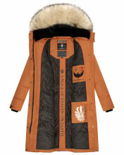 Marikoo Schneesternchen Damen lange Winter Steppjacke mit Kapuze Cinnamon Größe S - Gr. 36