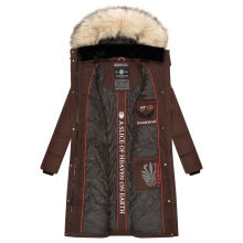 Marikoo Schneesternchen Damen lange Winter Steppjacke mit Kapuze Dark Choco Größe M - Gr. 38