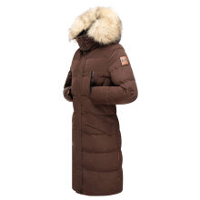 Marikoo Schneesternchen Damen lange Winter Steppjacke mit Kapuze Dark Choco Größe M - Gr. 38