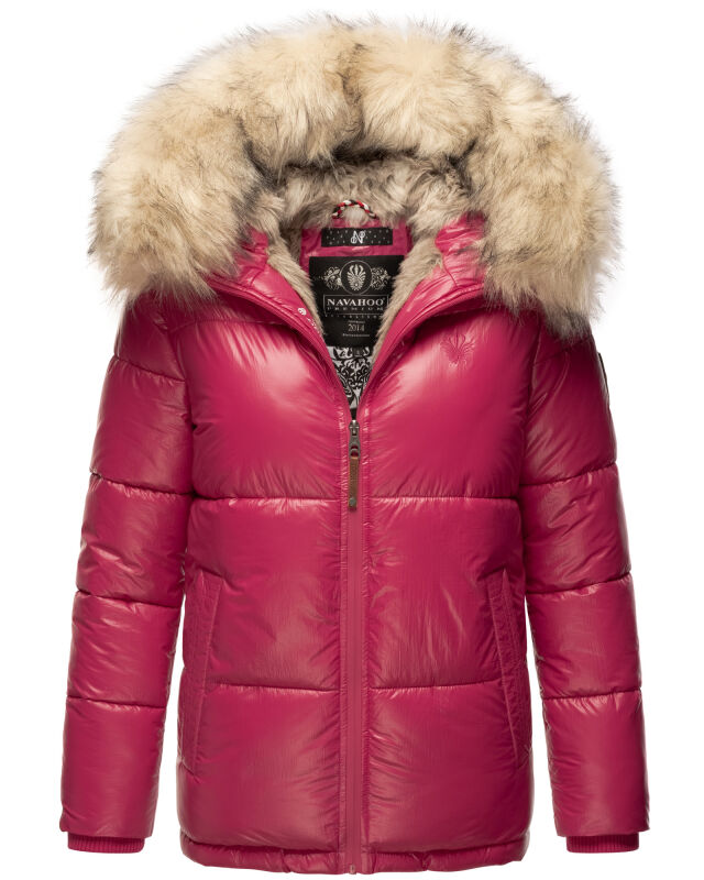 Navahoo Tikunaa Damen Winterjacke mit Kapuze und Kunstfellkragen Fuchsia