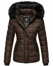 Marikoo Unique ladies quilted winter jacket with fur collar Dark Choco Größe XS - Gr. 34