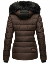 Marikoo Unique ladies quilted winter jacket with fur collar Dark Choco Größe XS - Gr. 34