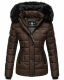 Marikoo Unique ladies quilted winter jacket with fur collar Dark Choco Größe XS - Gr. 34
