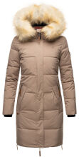 Navahoo Halina Damen Winter Steppmantel mit Kunstfell Taupe Gr&ouml;&szlig;e XS - Gr. 34