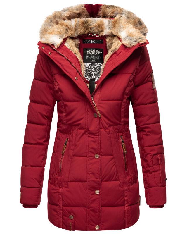 Marikoo warme Damen Steppmantel Winterjacke mit Kapuze Blood Red Gr&ouml;&szlig;e XS - Gr. 34