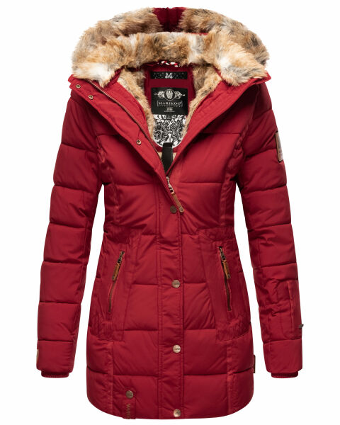 Marikoo warme Damen Steppmantel Winterjacke mit Kapuze Blood Red Größe S - Gr. 36