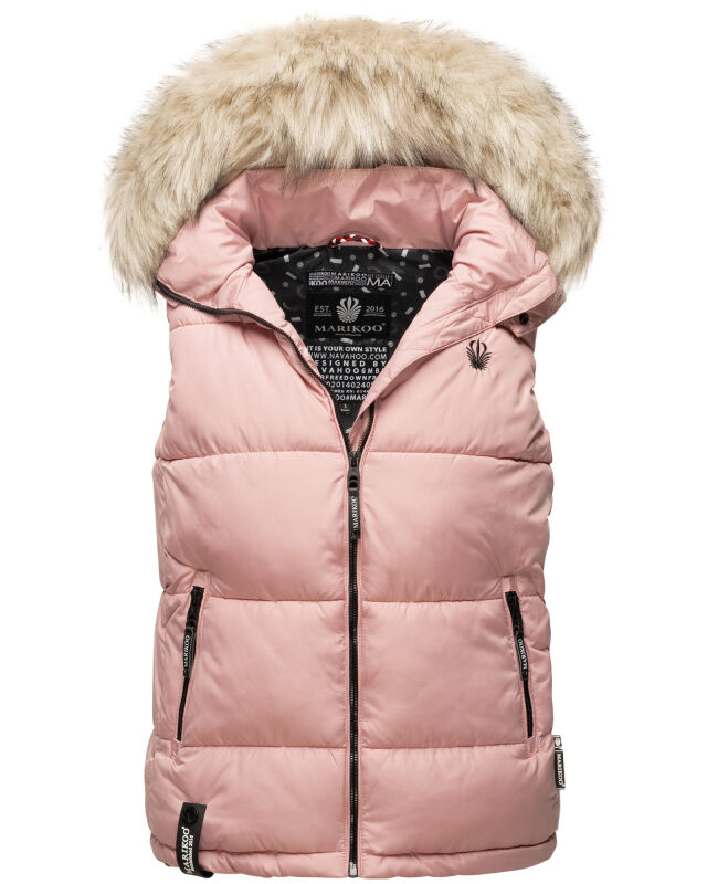 Marikoo Eisflöckchen Damen Winter Steppweste mit Fellkragen Powder Rose