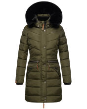 Navahoo Paula Damen Winterjacke Dark Olive - Schwarzes Fell Gr&ouml;&szlig;e XXL - Gr. 44