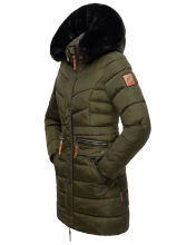 Navahoo Paula Damen Winterjacke Dark Olive - Schwarzes Fell Gr&ouml;&szlig;e XXL - Gr. 44