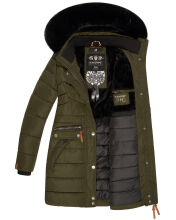 Navahoo Paula Damen Winterjacke Dark Olive - Schwarzes Fell Gr&ouml;&szlig;e XXL - Gr. 44