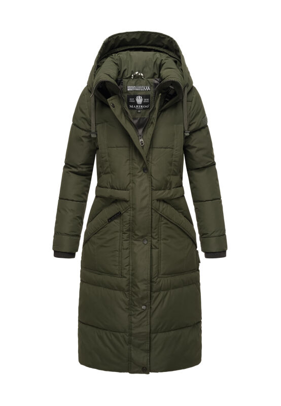 Marikoo Ayumii Damen lange Winter Steppjacke Dark Olive