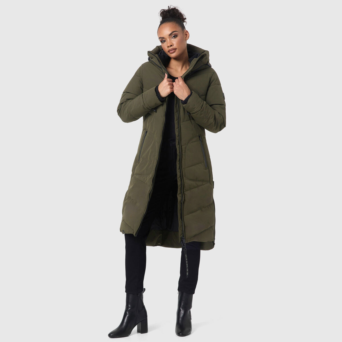 Marikoo Benikoo Damen lange Winterjacke Dark Olive-Größe XL - Gr. 42