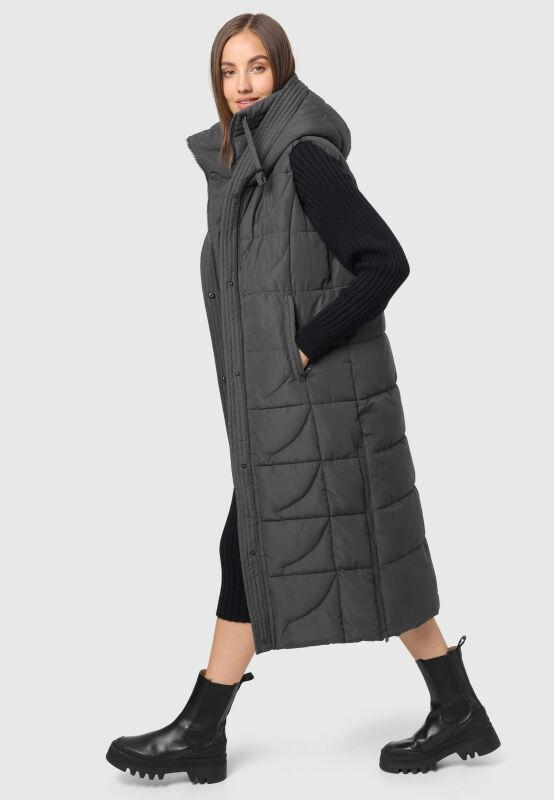 Navahoo Brezelchen lange Damen Winter Weste Anthrazit