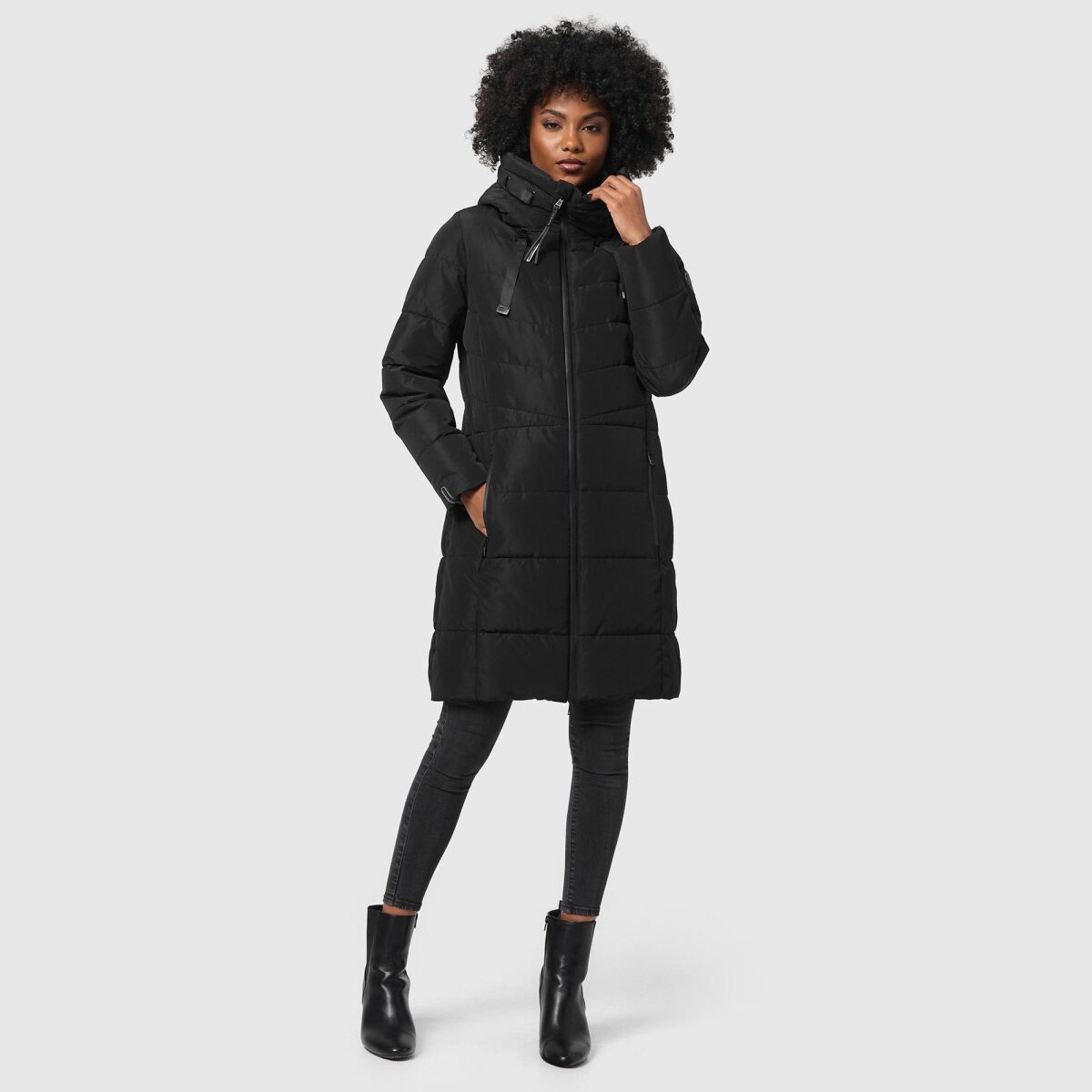 Marikoo Natsukoo Damen Winter Steppjacke lang Schwarz Größe L - Gr. 40