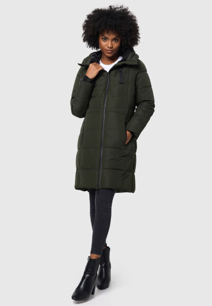 Marikoo Natsukoo Damen Winter Steppjacke lang Dark Olive Größe S - Gr. 36