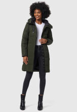 Marikoo Natsukoo Damen Winter Steppjacke lang Dark Olive Größe S - Gr. 36