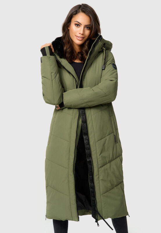 Marikoo Nadaree lange Damen Winter Steppjacke Olive Leaf