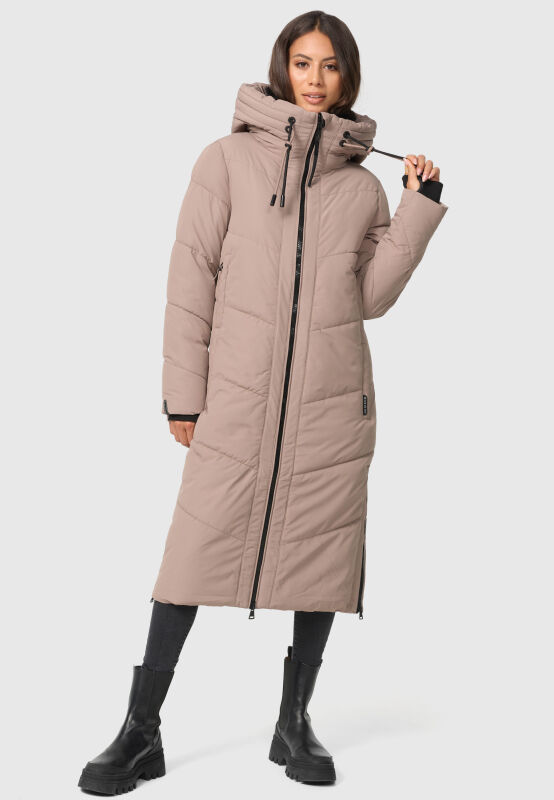 Marikoo Nadaree lange Damen Winter Steppjacke Taupe Grey