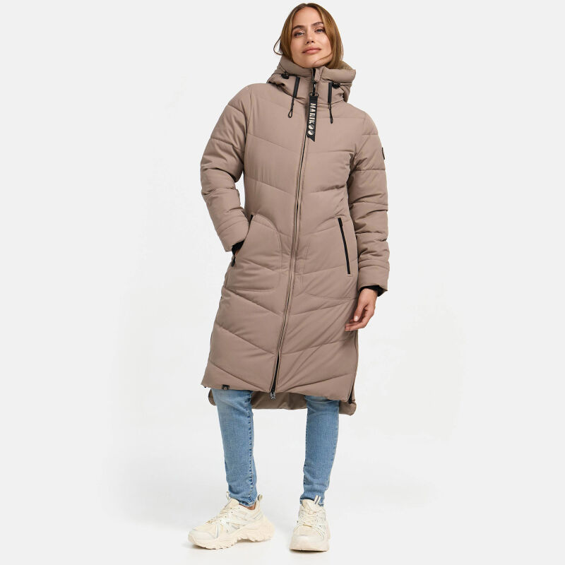 Marikoo Benikoo Damen lange Winterjacke Taupe Grey