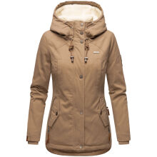 Marikoo Bikoo Damen gefütterte Winterjacke mit Teddyfell Taupe Größe XXXL - Gr. 46