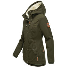 Marikoo Bikoo Damen gefütterte Winterjacke mit Teddyfell Olive Größe S - Gr. 36