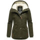 Marikoo Bikoo Damen gefütterte Winterjacke mit Teddyfell Olive Größe S - Gr. 36