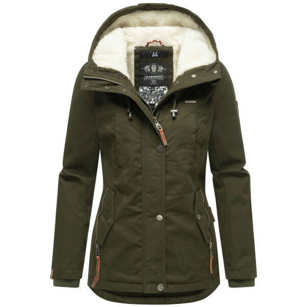 Marikoo Bikoo Damen gefütterte Winterjacke mit Teddyfell Olive Größe M - Gr. 38