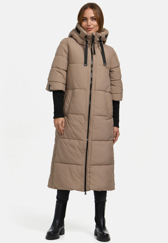 Navahoo Ciao Miau Damen lange Winterjacke Taupe Grey