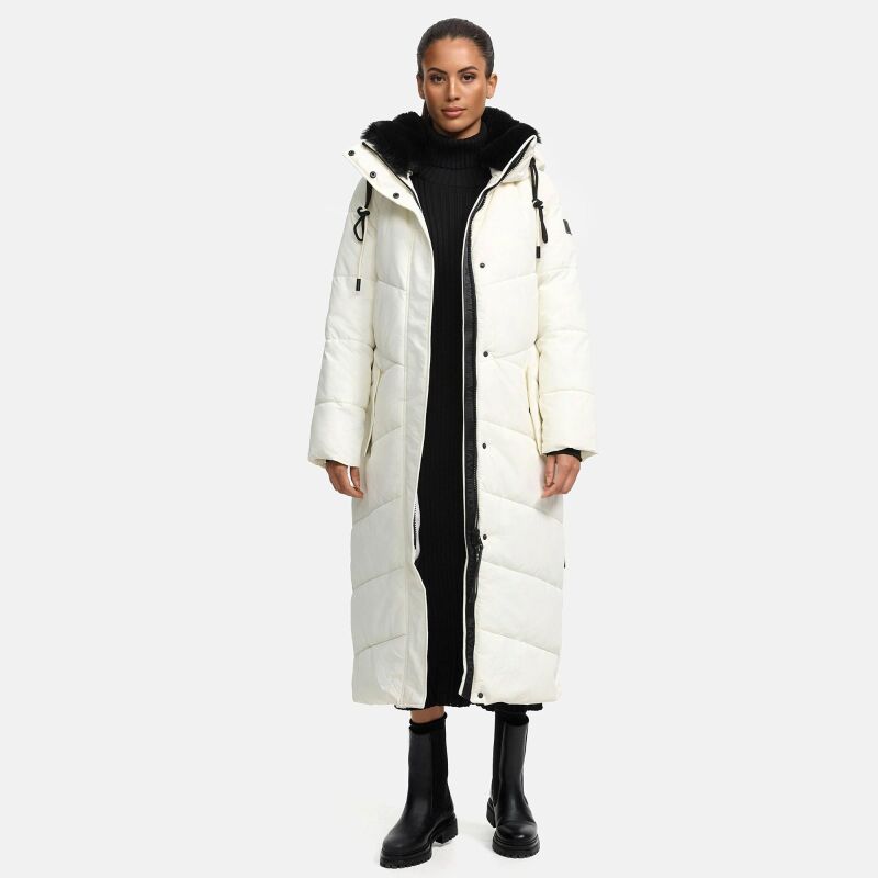 Navahoo Hingucker Damen lange Winterjacke Offwhite
