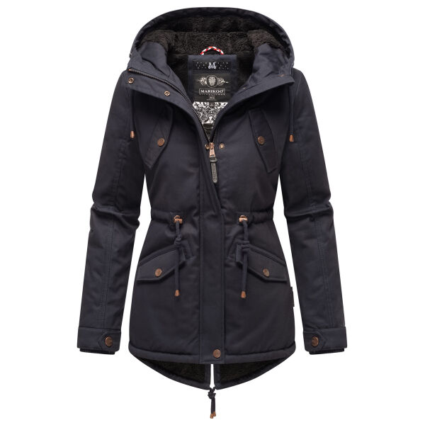 Marikoo Manolya Damen Parka Winterjacke mit Teddyfell Navy - Schwarz Größe XL - Gr. 42