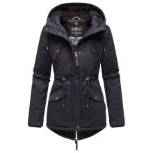Marikoo Manolya Damen Parka Winterjacke mit Teddyfell Navy - Schwarz Größe XL - Gr. 42
