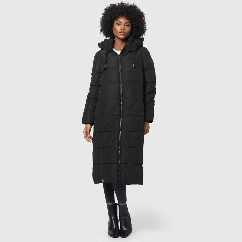 Marikoo Nadeshikoo Damen lange Winter Steppjacke Schwarz Größe XXXL - Gr. 46