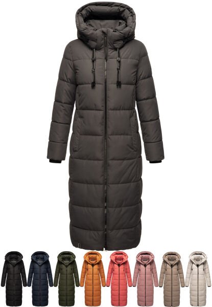 Marikoo Nadeshikoo Damen lange Winter Steppjacke Schwarz Größe XXXXL - Gr. 48
