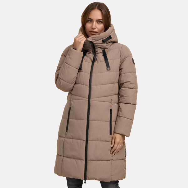 Marikoo Natsukoo Damen Winter Steppjacke lang Taupe Grey Größe S - Gr. 36