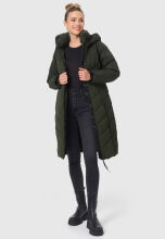 Navahoo Sahnekatzi Damen lange Winter Steppjacke Dark Olive Größe XXXXL - Gr. 48