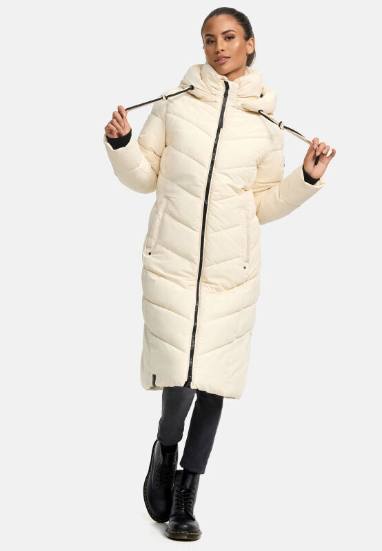Navahoo Sahnekatzi Damen lange Winter Steppjacke Cream