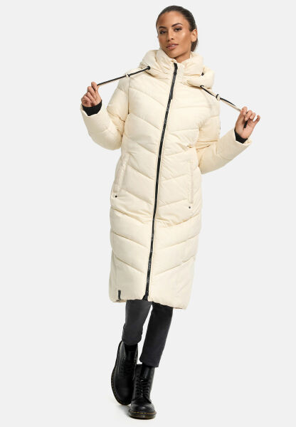 Navahoo Sahnekatzi Damen lange Winter Steppjacke Cream Größe M - Gr. 38