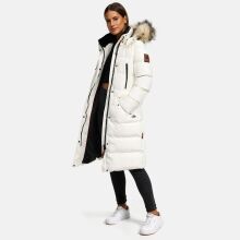 Marikoo Schneesternchen Damen lange Winter Steppjacke mit Kapuze Offwhite Größe XS - Gr. 34