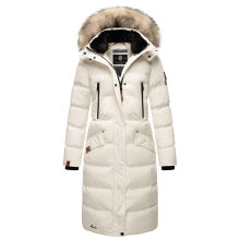 Marikoo Schneesternchen Damen lange Winter Steppjacke mit Kapuze Offwhite Gr&ouml;&szlig;e M - Gr. 38